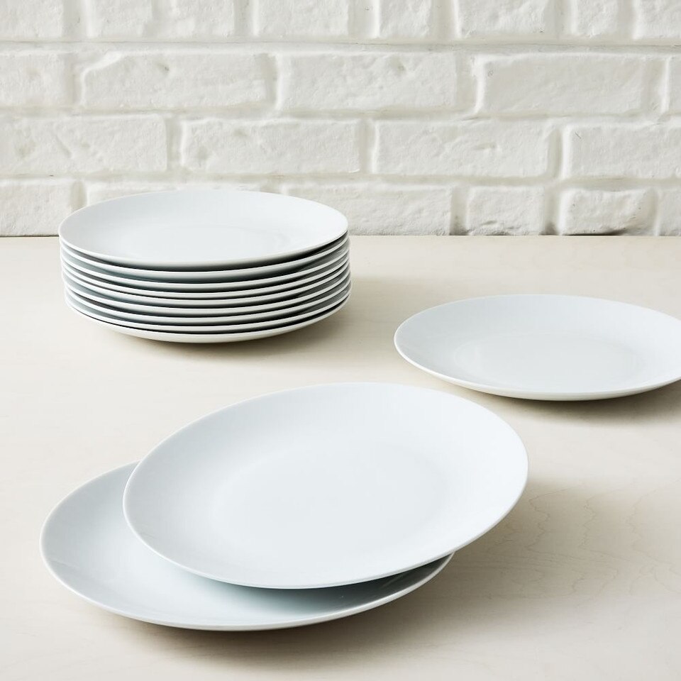 White Porcelain Dinner Plates - Catering Set of 12