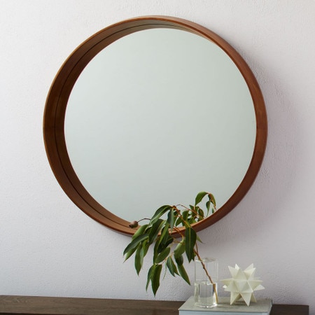 Wood Frame Ledge Round Wall Mirror West Elm United Kingdom Wood Frame Ledge Round Wall Mirror, Round Wood Framed Bathroom Mirrors Uk