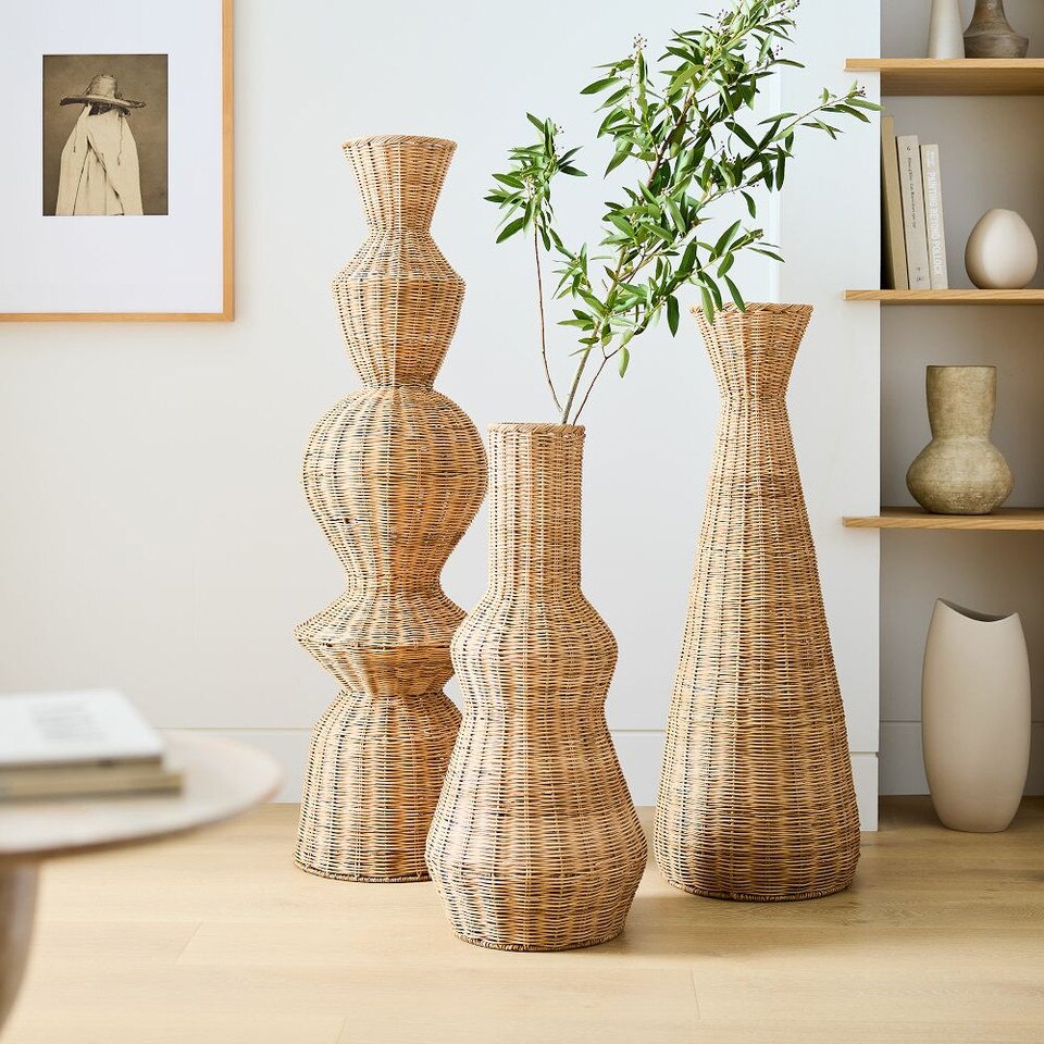Woven Wicker Floor Vases