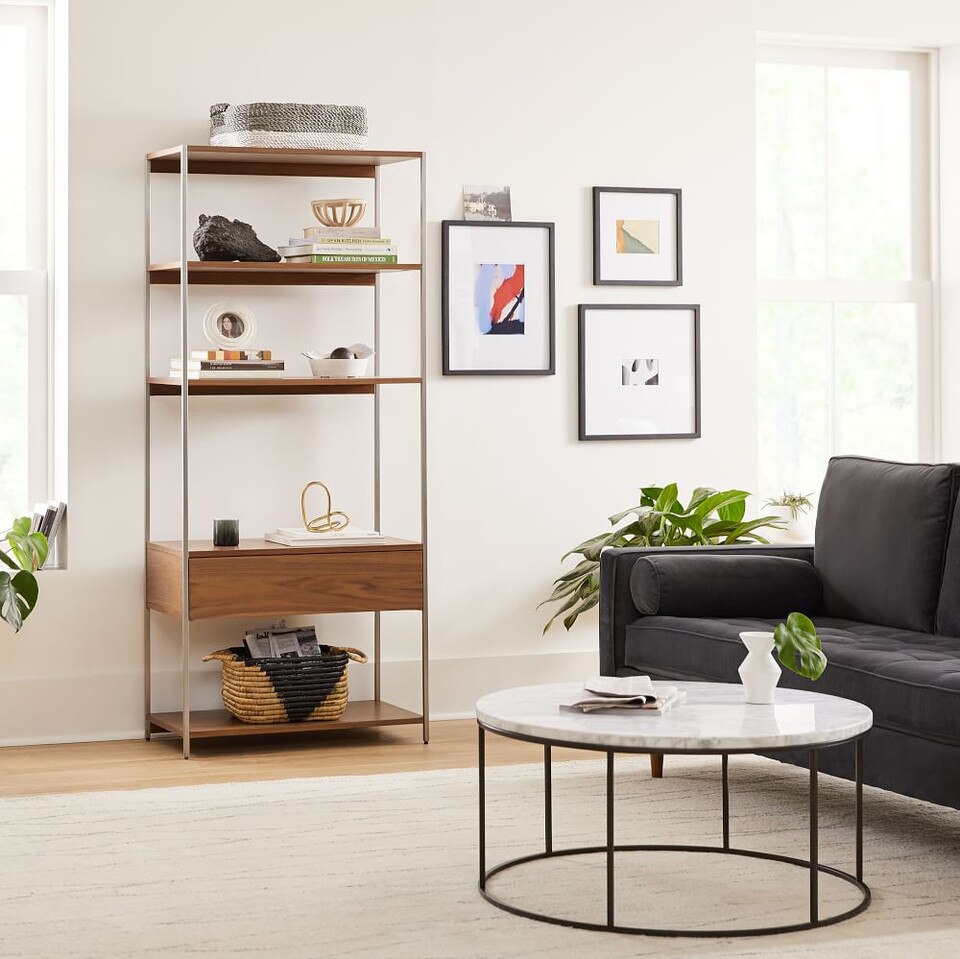 Zane Wide Bookshelf w/ Drawer - Cool Walnut