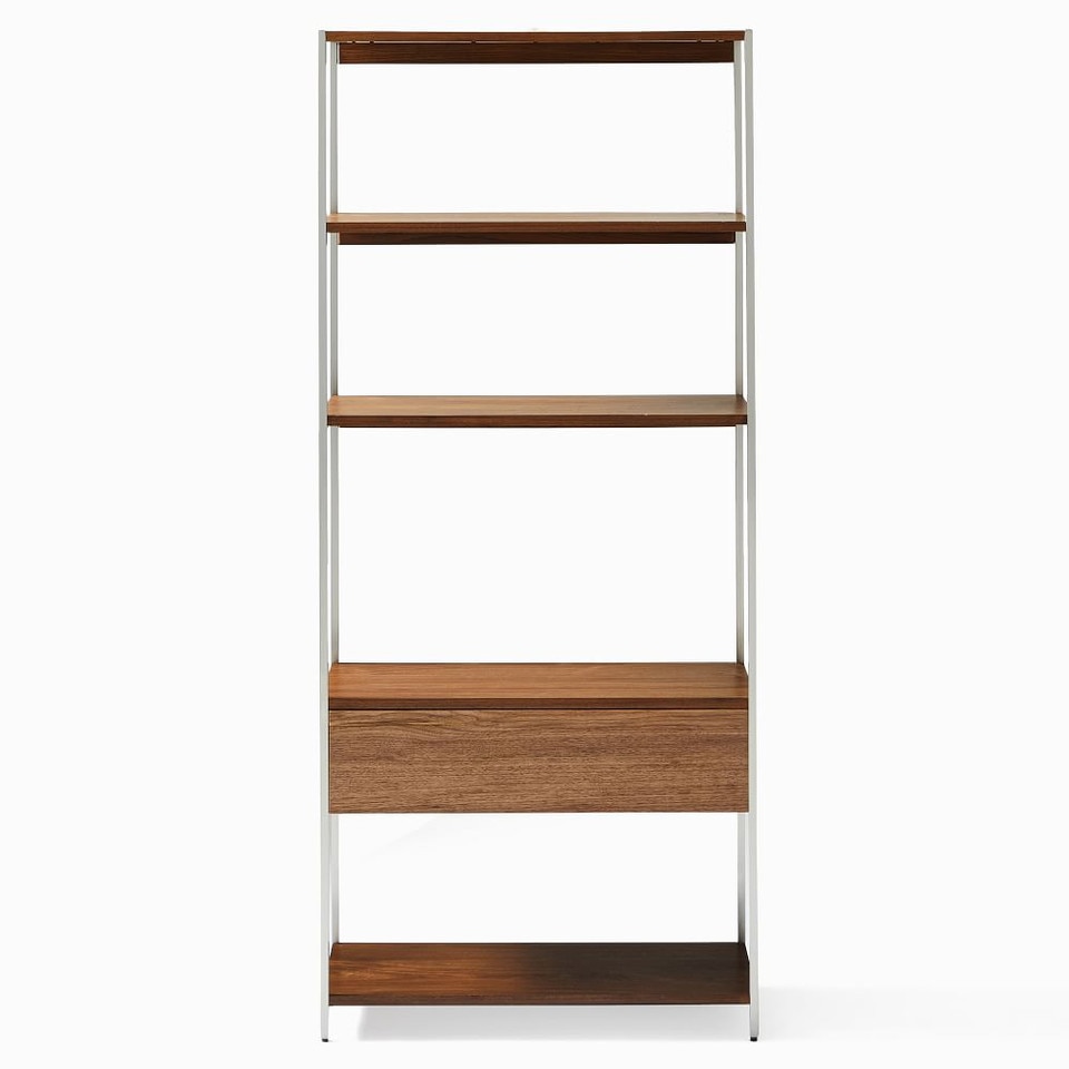 Zane Wide Bookshelf w/ Drawer - Cool Walnut