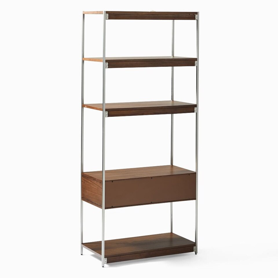 Zane Wide Bookshelf w/ Drawer - Cool Walnut