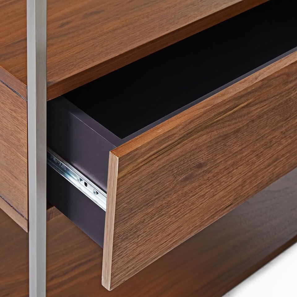 Zane Wide Bookshelf w/ Drawer - Cool Walnut
